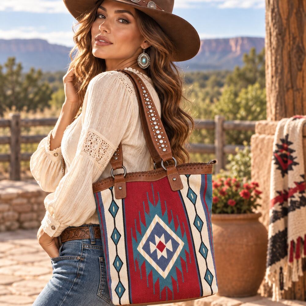 Montana West Southwestern Tapestry Tote Rhinestone Western Shoulder Bag